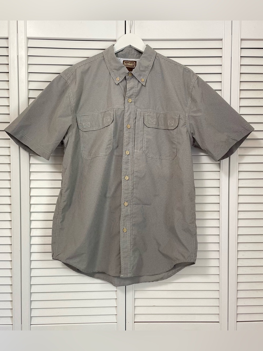 CE Schmidt Workwear Button Down Short Sleeve Shirt Collar Vented Pockets Taupe